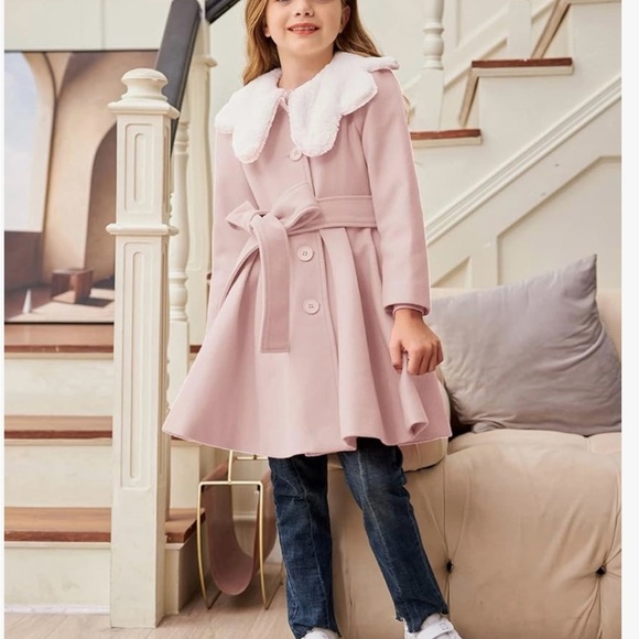 Grace Karin. Pink Pea Coat with Plush White Collar - Picture 4 of 5
